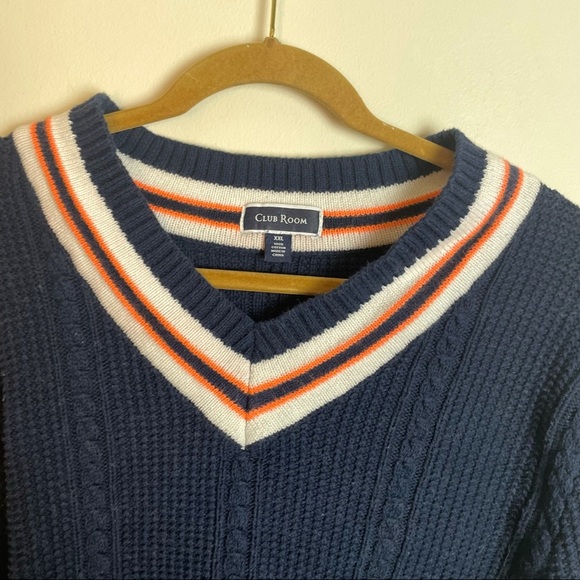 Club Room Navy Blue V Neck Cable Knit Sweater Size XXL - Picture 3 of 9